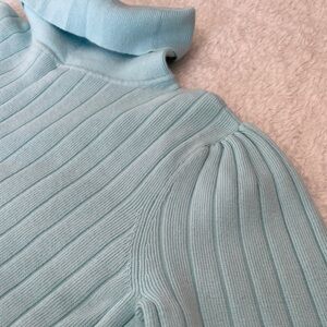 Talbots Sky Blue Ribbed Turtleneck Sweater with cute sleeve detail